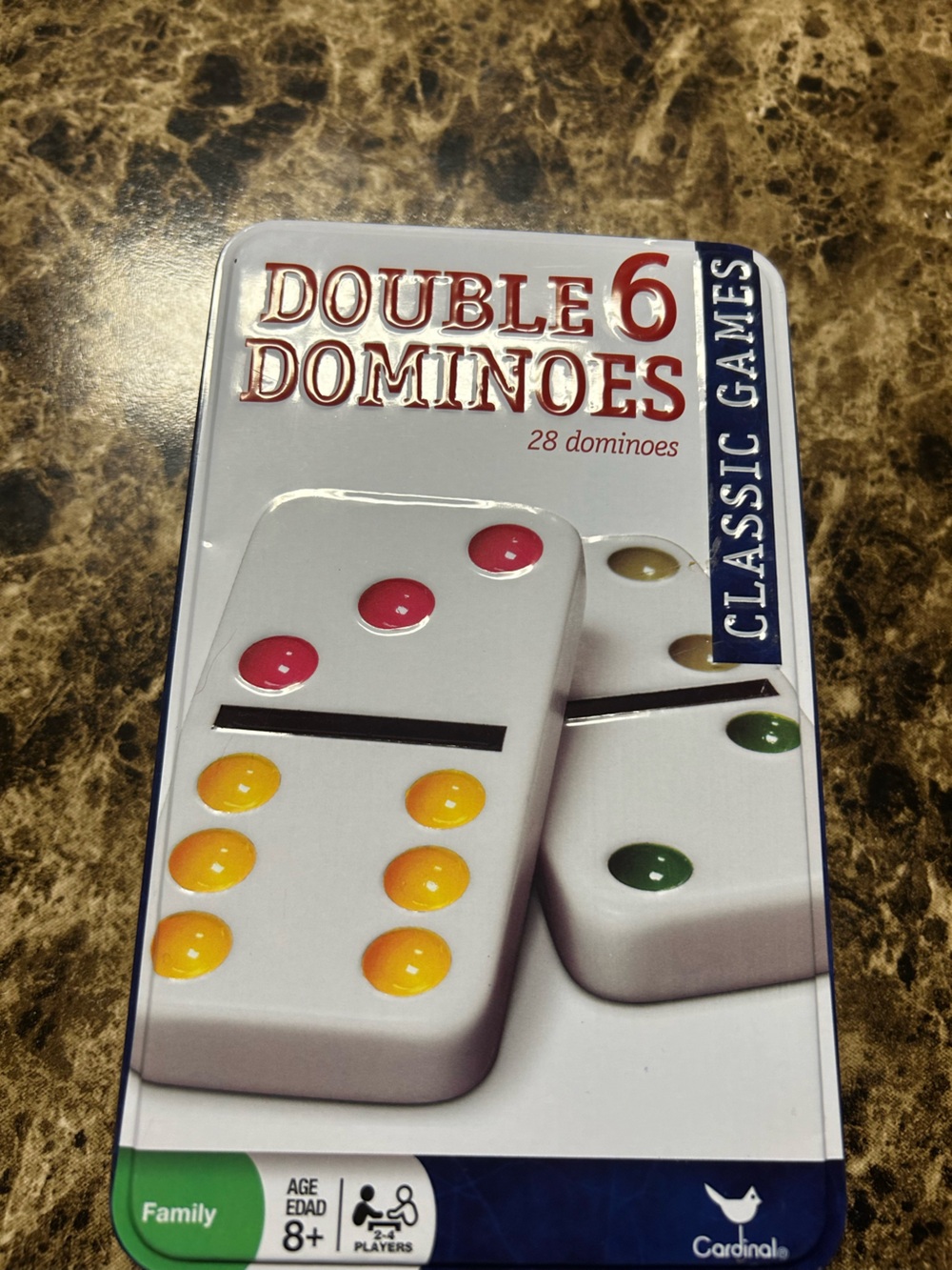 Cardinal Double 6 Dominoes   Complete Set of 28 in Collectible Tin New!